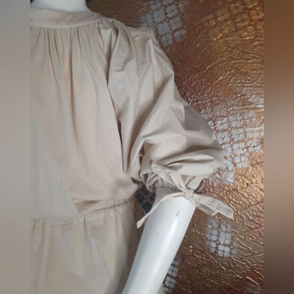 Zara Beige 100% Cotton Puff Sleeve Button-Down Mini Dress - Picture 4 of 13